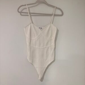 Hello Ruby Corset Knit Bodysuit Women Size M White Adjustable Straps | Chic